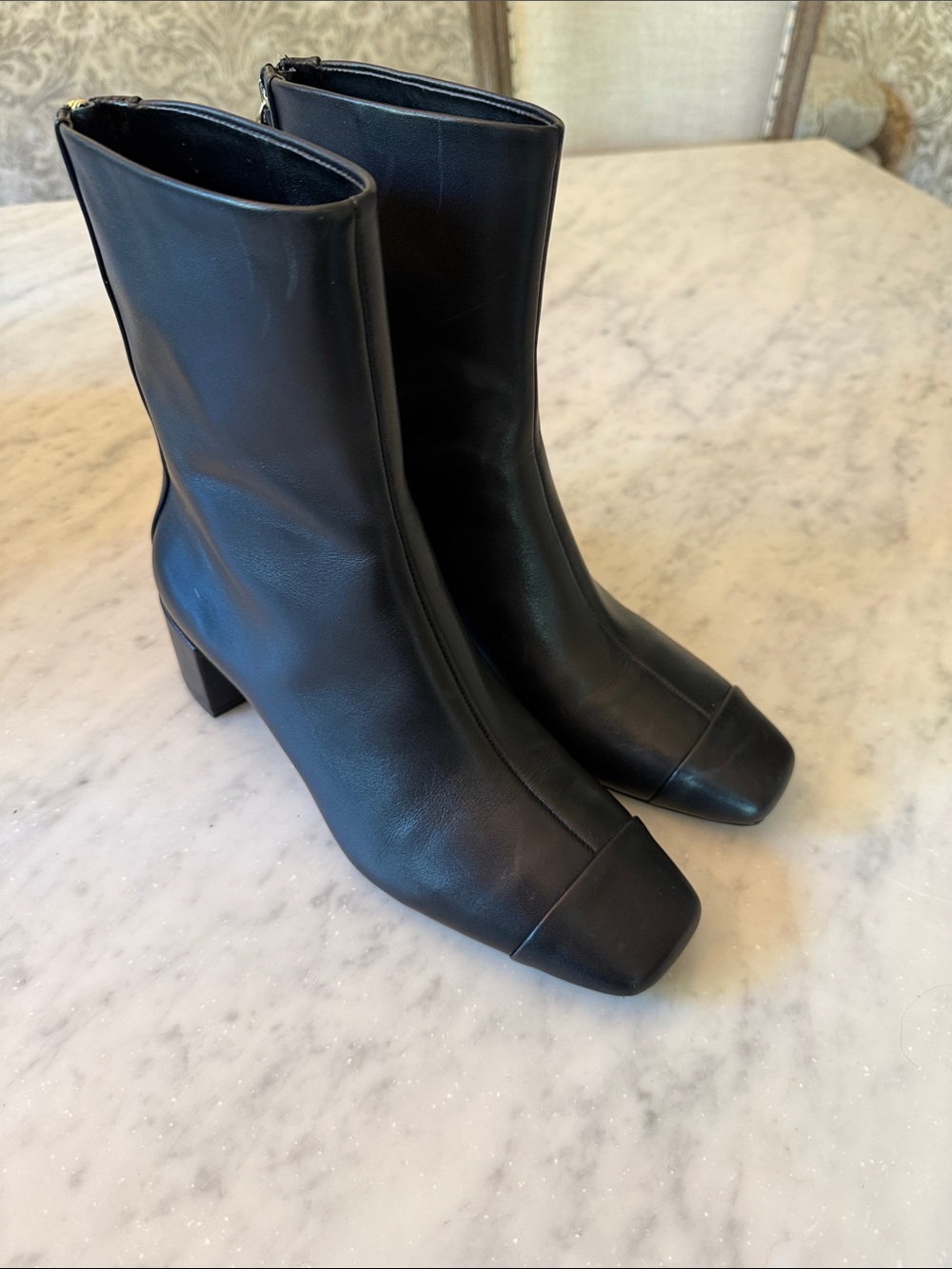 Ann Taylor Cap Toe Leather Block Heel Bootie